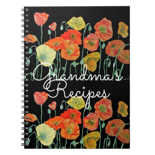 Grandmas Recipes red Poppy Watercolour Notebook