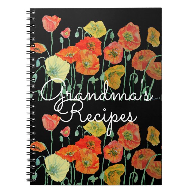 Grandma's Recipes red Poppy Watercolour Notebook (Front)