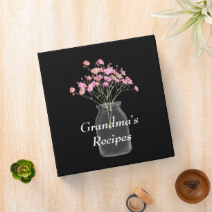 Grandma's Recipes Wildflowers Mason Jar Pink 3 Ring Binder