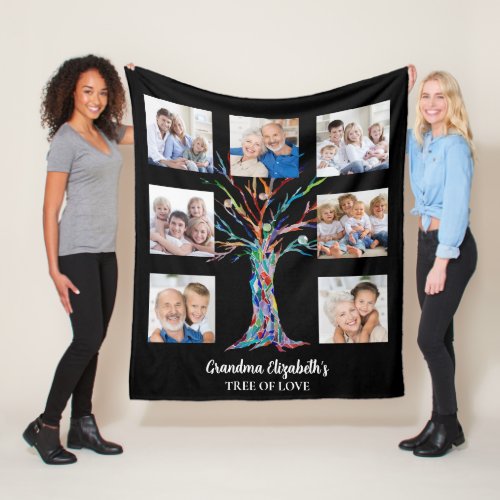 Grandmas Seven Photo Collage Black Fleece Blanket