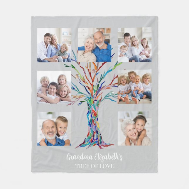 Grandma's Seven Photo Collage Gray Fleece Blanket (Front)