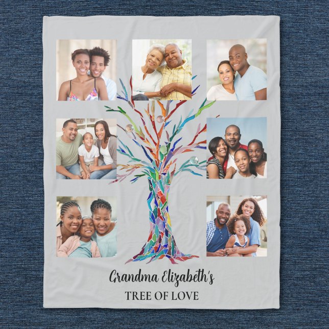 Grandma's Seven Photo Collage Gray Fleece Blanket (Creator Uploaded)