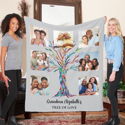 Grandmas Seven Photo Collage Gray Fleece Blanket