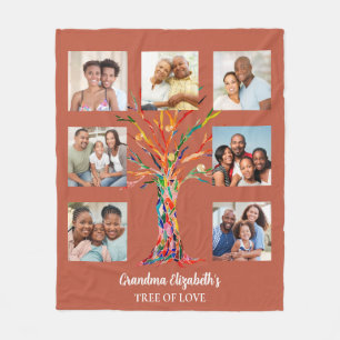 Grandma's Seven Photo Collage Rust Fleece Blanket