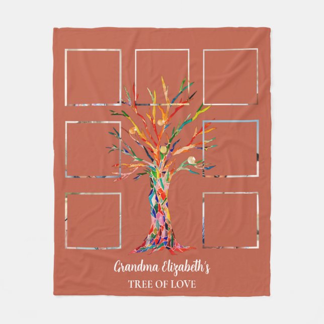 Grandma's Seven Photo Collage Rust Fleece Blanket (Front)
