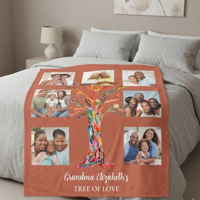 Grandma's Seven Photo Collage Rust Fleece Blanket (Creator Uploaded)