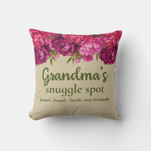 Grandma's Snuggle Spot Floral with Names Throw Pillow