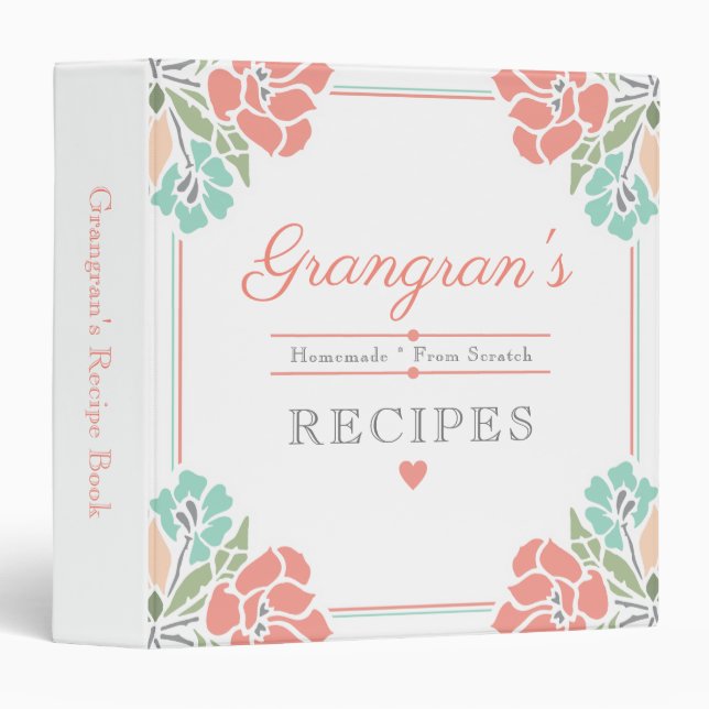 Grandma's Special Recipes Coral Floral Cookbook 3 Ring Binder (Front/Spine)