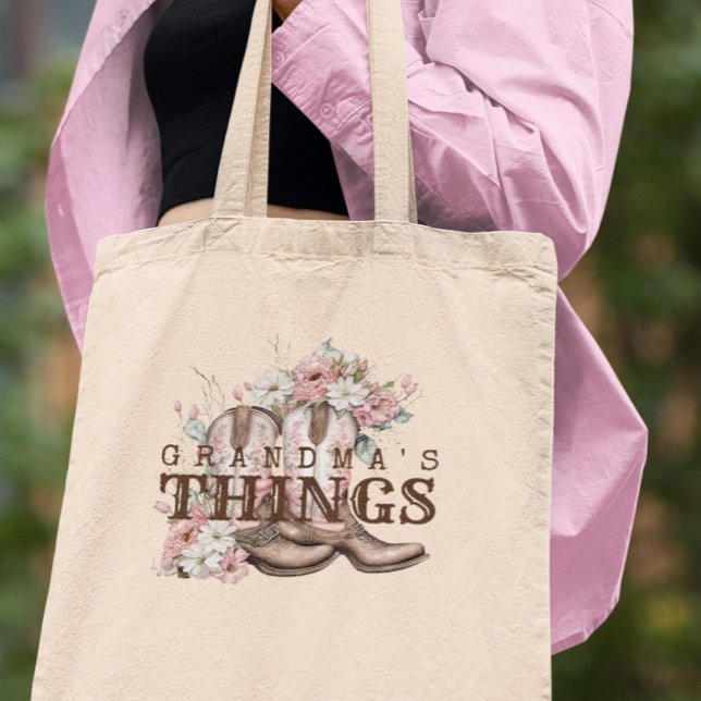 Grandma's Things Western Cowboy Boots With Flowers Tote Bag (Creator Uploaded)