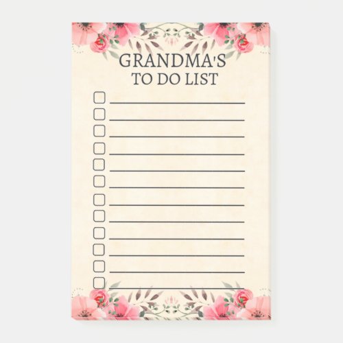 Grandmas To Do List Modern Floral Notes