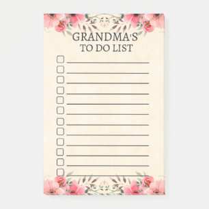 Grandma's To Do List Modern Floral Post-It Notes