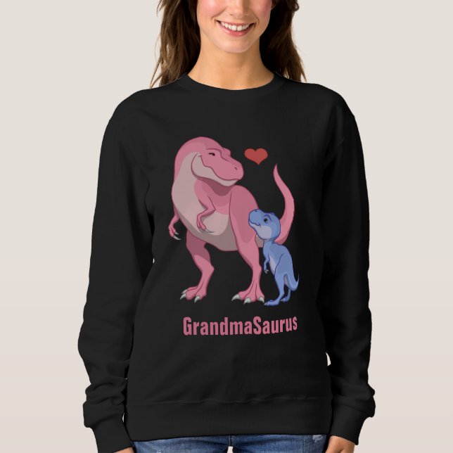 GrandmaSaurus Pink T-Rex & Blue Baby Boy Dinosaur Sweatshirt (Front)