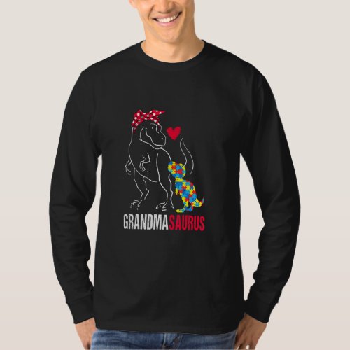 Grandmasaurus Rex Dinosaur Grandma Saurus Autism A T_Shirt