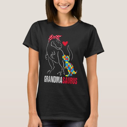 Grandmasaurus Rex Dinosaur Grandma Saurus Autism A T_Shirt