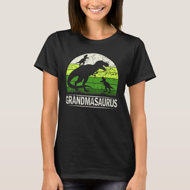Grandmasaurus T Rex 2 Two Kid Dinosaur Mothers Day T-Shirt (Front)
