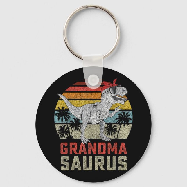 Grandmasaurus T Rex Dinosaur Grandma Saurus Family Keychain (Front)