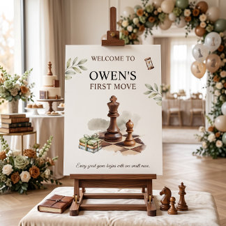 Grandmaster Chess First Birthday Welcome Sign