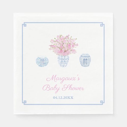 Grandmillenial Blue Pink Chinoiserie Baby Shower Napkins