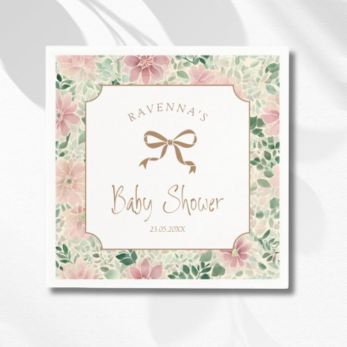 Grandmillenial Blush Sage Anemone Gold Baby Shower Napkins