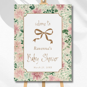 Grandmillenial Blush Sage Anemone Gold Bow Welcome Foam Board