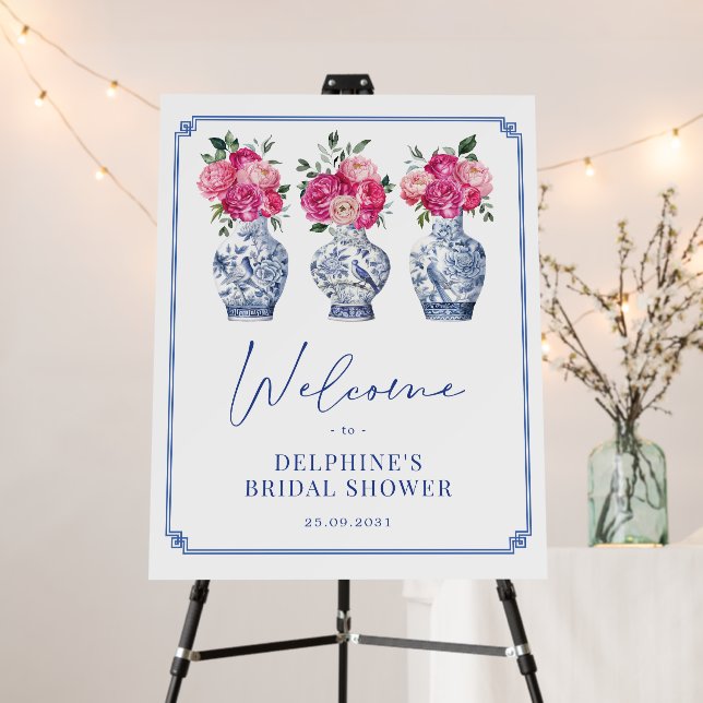 Grandmillenial Chinoiserie Bridal Shower Welcome Foam Board (In Situ (Stand))