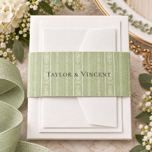 Grandmillenial Elegant Sage Green Personalized Invitation Belly Band