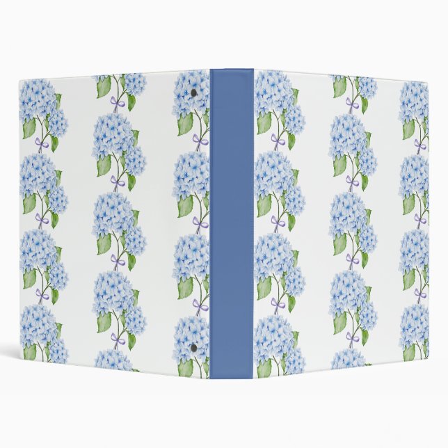 Grandmillenial floral hydrangea bow blue preppy  3 ring binder (Background)