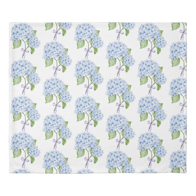 Grandmillenial floral hydrangea bow blue preppy  duvet cover (Front)