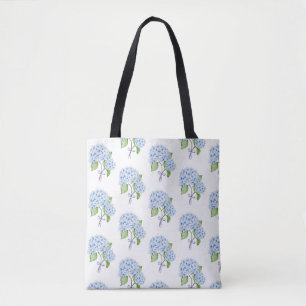 Grandmillenial floral hydrangea bow blue preppy tote bag