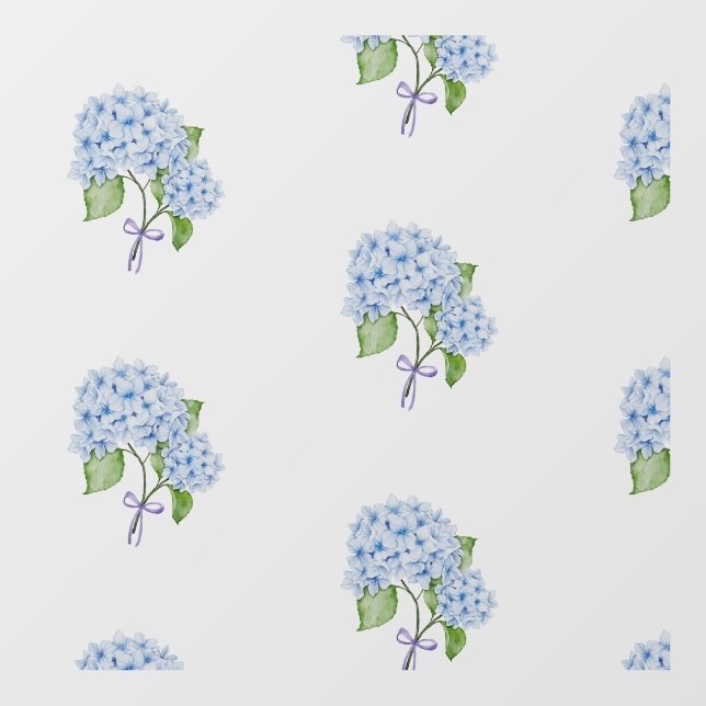Grandmillenial floral hydrangea bow blue preppy wall decal  (Front)