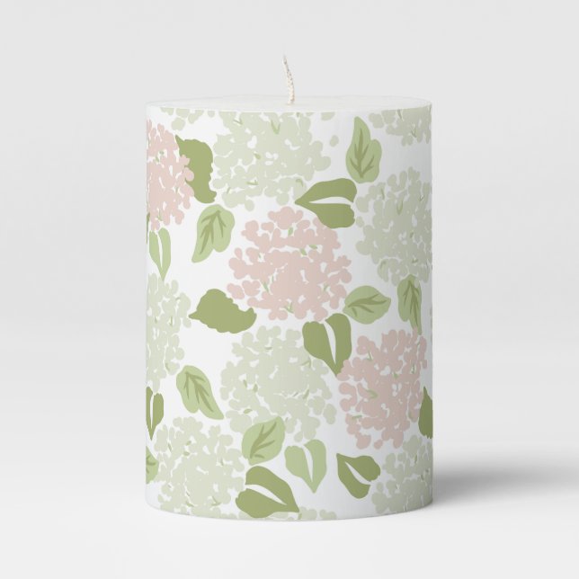 Grandmillenial hydrangea floral preppy pretty  pillar candle (Front)