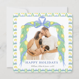 Grandmillenial Lemon Blue Chinoiserie One Photo Holiday Card