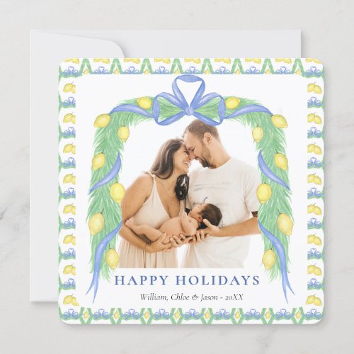 Grandmillenial Lemon Blue Chinoiserie One Photo Holiday Card