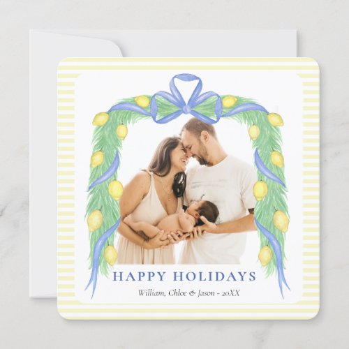 Grandmillenial Lemon Blue Chinoiserie One Photo Holiday Card