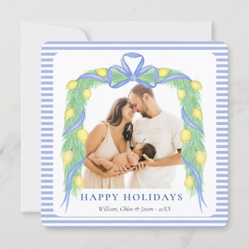 Grandmillenial Lemon Blue Chinoiserie One Photo Holiday Card