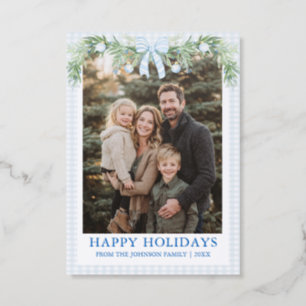 Grandmillenial Pink Bow Family Holiday Christmas Letterpress Photo Cards