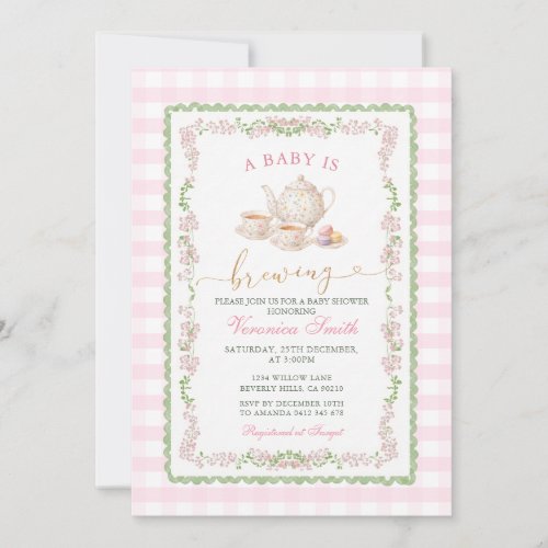 Grandmillenial Pink Tea Baby Shower Invitation