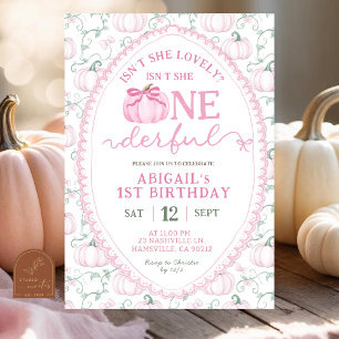 Grandmillenial Preppy Pink Pumpkin Girl Onefderful Invitation