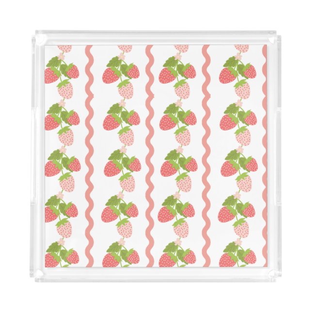 Grandmillenial strawberry pink sweet trendy acrylic tray (Front)