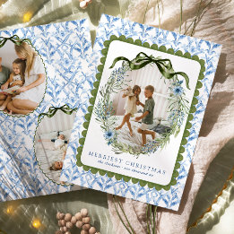 Grandmillenial Whimsical Christmas Blue & Green Holiday Card
