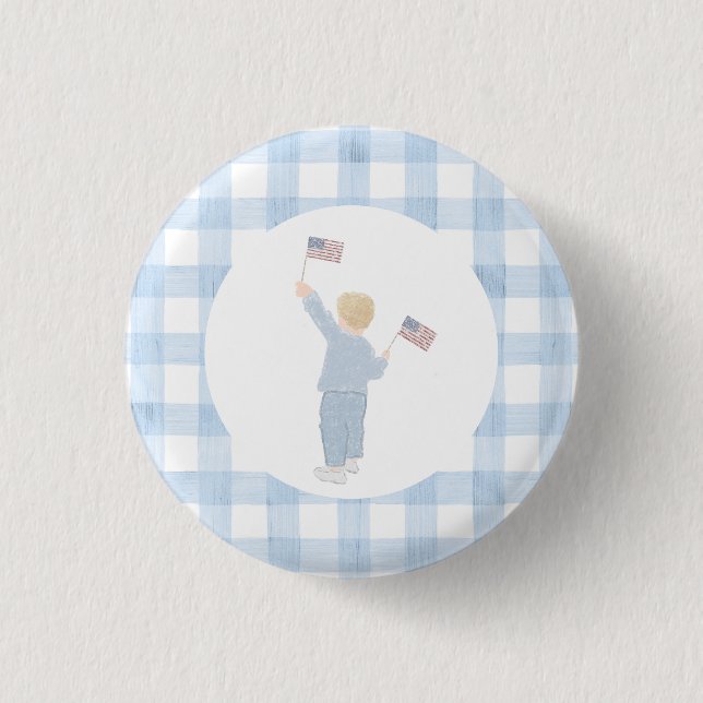 Grandmillennial All American Boy Paper Plate Button (Front)