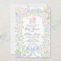 Grandmillennial baby carriage baby shower invite
