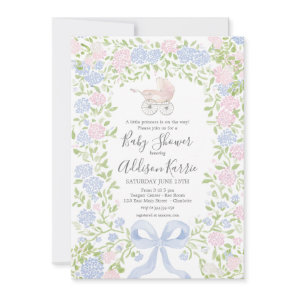 Grandmillennial baby carriage baby shower invite
