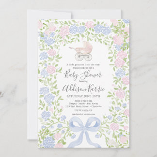 Grandmillennial baby carriage baby shower invite