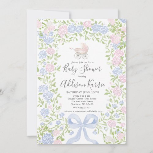 Grandmillennial baby carriage shower invitation