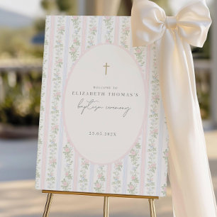 Grandmillennial Baptism Welcome Sign, Classic Pink Foam Board
