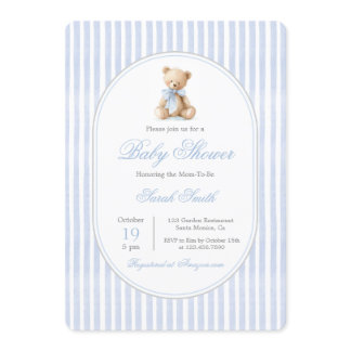 Grandmillennial Bear Baby Shower Boy Invitation