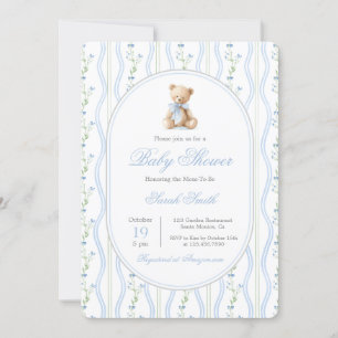 Grandmillennial Bear Baby Shower Boy Invitation