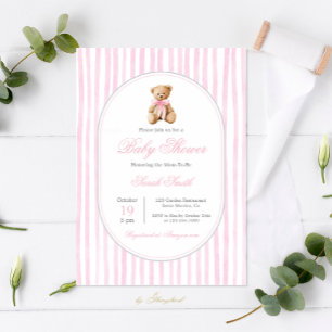 Grandmillennial Bear Baby Shower Girl Invitation