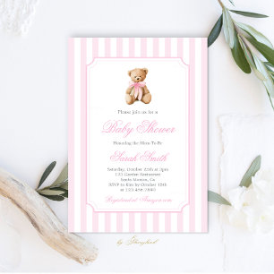 Grandmillennial Bear Baby Shower Girl Invitation